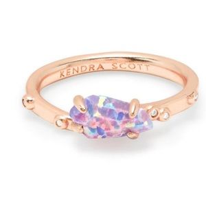 Kendra Scott “Julia” Rose Gold Band S/M Adjustable Ring In Lavender Kyocera Opal